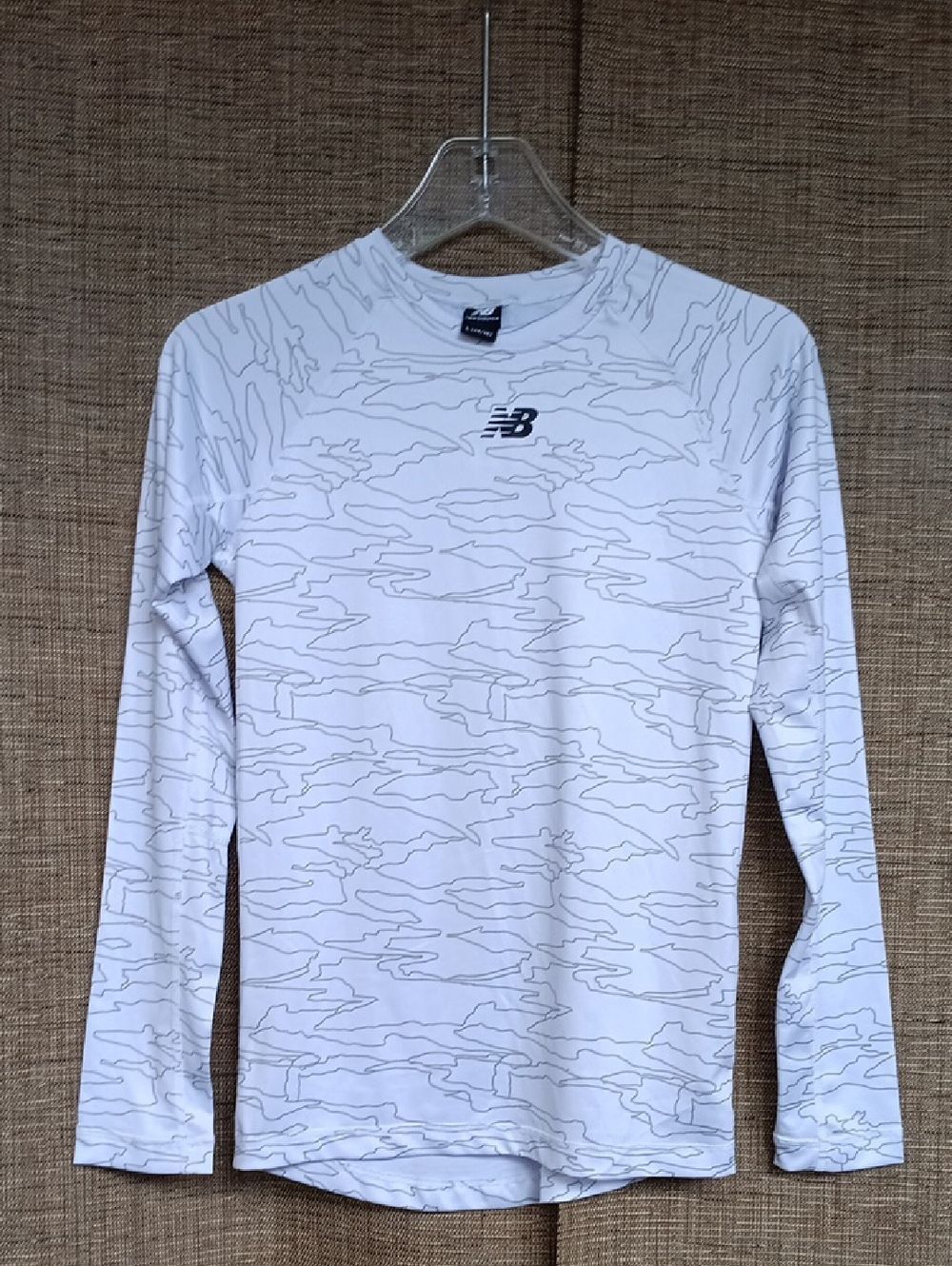 Boy's New Balance White Long Sleeve Performance Top with Gray Line Print